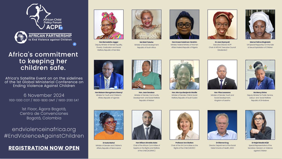 African Child Policy Forum (ACPF) (@africanchildfrm) on Twitter photo Now live in #Bogota! tinyurl.com/36vkysks #GlobalMinisterialConference Join govt, UN & AU reps at #AfricasSatellite #GlobalMinisterialConference <a href="/WHO/">World Health Organization (WHO)</a> <a href="/GRN_Namibia/">Government of Namibia</a> <a href="/MamaFatimaS/">Mama Fatima Singhateh</a> <a href="/Mglsd_UG/">Ministry of Gender, Labour and Social Development</a> <a href="/DrJoanNyanyuki/">Dr. Joan Nyanyuki</a> @BalaamAteenyiDr <a href="/MalawiGovt/">Malawi Government🇲🇼</a> <a href="/SouthSudanGov/">South Sudan Government</a> <a href="/MoHCCZim/">Ministry of HealthZW</a> <a href="/IsataMahoi/">Isata Mahoi</a> Now live in #Bogota! tinyurl.com/36vkysks #GlobalMinisterialConference Join govt, UN & AU reps at #AfricasSatellite #GlobalMinisterialConference <a href="/WHO/">World Health Organization (WHO)</a> <a href="/GRN_Namibia/">Government of Namibia</a> <a href="/MamaFatimaS/">Mama Fatima Singhateh</a> <a href="/Mglsd_UG/">Ministry of Gender, Labour and Social Development</a> <a href="/DrJoanNyanyuki/">Dr. Joan Nyanyuki</a> @BalaamAteenyiDr <a href="/MalawiGovt/">Malawi Government🇲🇼</a> <a href="/SouthSudanGov/">South Sudan Government</a> <a href="/MoHCCZim/">Ministry of HealthZW</a> <a href="/IsataMahoi/">Isata Mahoi</a>
