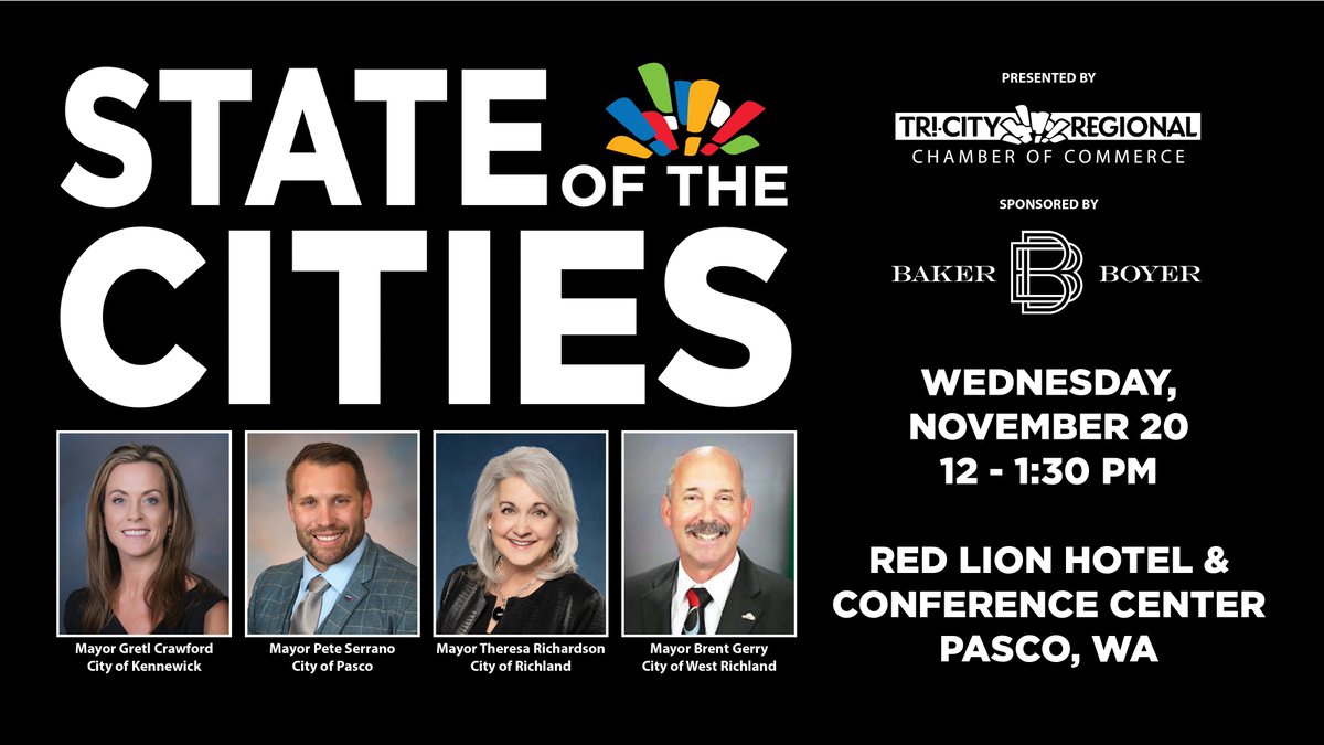 tricitychamber's tweet photo. There's only one more week left to register for the annual State of the Cities Luncheon. Be there as the mayors of the Tri-Cities share updates from their cities that are relevant and applicable to business and community leaders. Learn more and register: https://t.co/1F4mgkYeiQ https://t.co/SH2KX1Ek5z