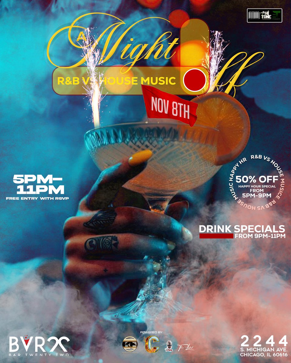 comechill_ent's tweet image. 🚨A NIGHT OFF: R&amp;amp;B VS. HOUSE MUSIC! 🚨 HAPPY HOUR EVERY FRIDAY 50% OFF SELECTED DRINKS &amp;amp; FOOD. EVERYBODY FREE W/RSVP LINK IN BIO! 🍾🥂📽🎞
#KBand #ComeChill  #DayParty #DayPartySeries #Chicago