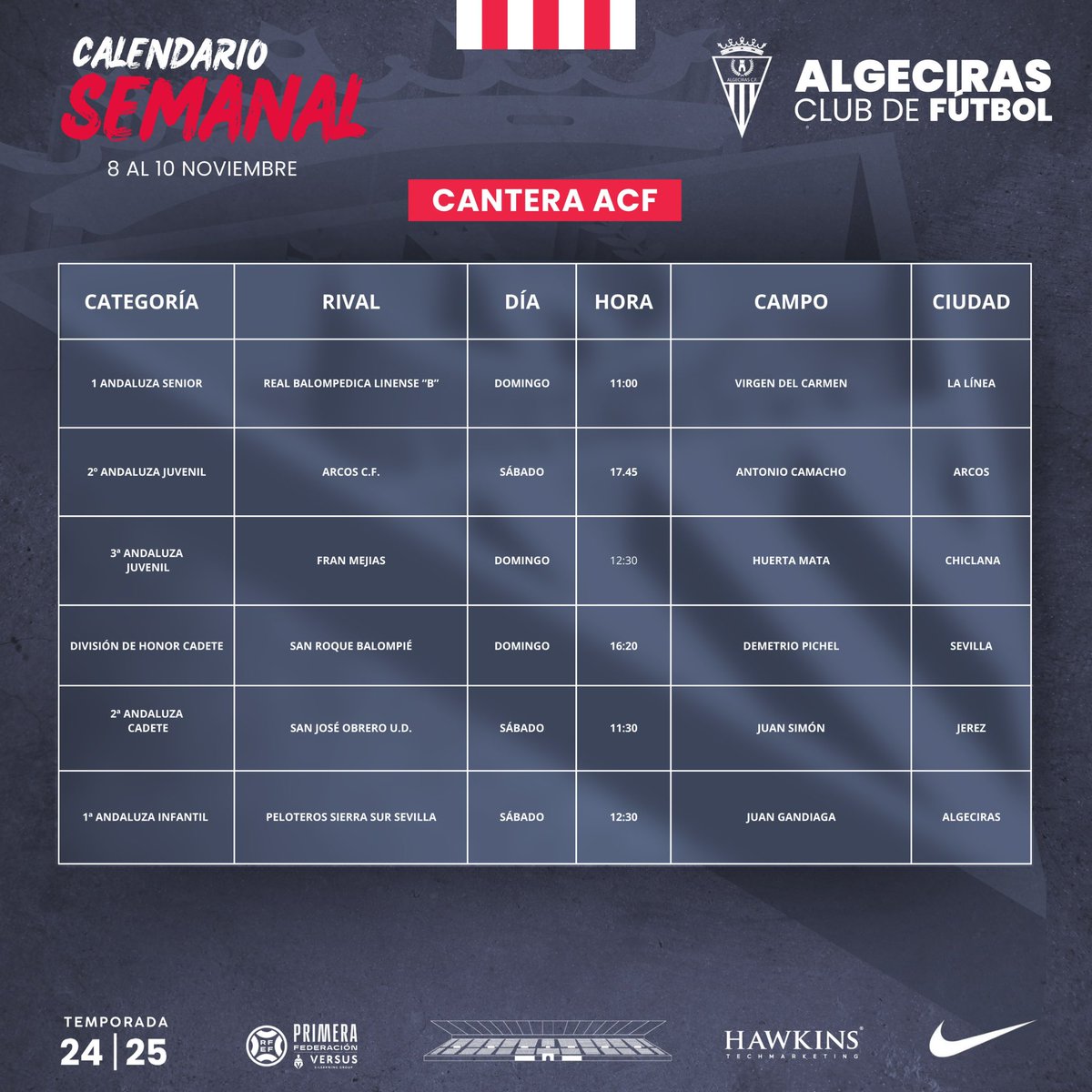 AlgecirasCF's tweet image. ⏰ Horarios de la cantera para el fin de semana.

🎟️ Entrada gratuita para los abonados del Algeciras C.F.

#FormandoEstrellas #LaBase #SéParteDelÉxito #CanteraACF