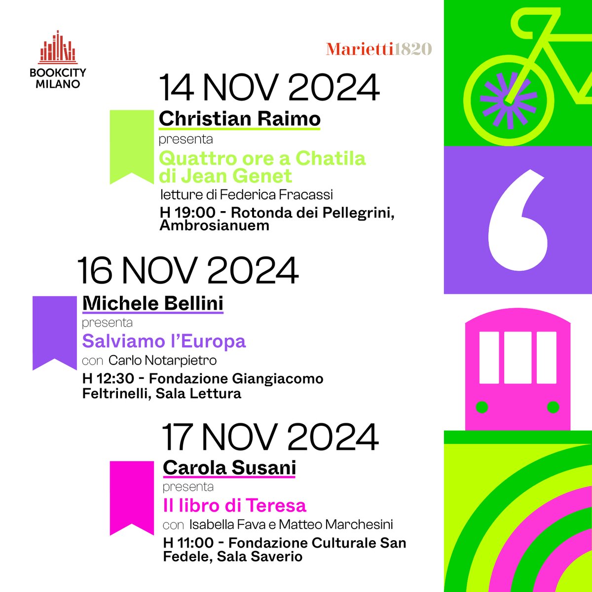 I nostri appuntamenti a <a href="/BOOKCITYMILANO/">BookCity Milano</a>! 📚
<a href="/christianraimo/">christian raimo</a> <a href="/fracassifede/">Federica Fracassi</a> <a href="/_MicheleGB/">Michele Bellini</a> <a href="/cnotarpietro91/">carlo notarpietro</a> <a href="/isabyt/">Isabella Fava</a> 
Vi aspettiamo!