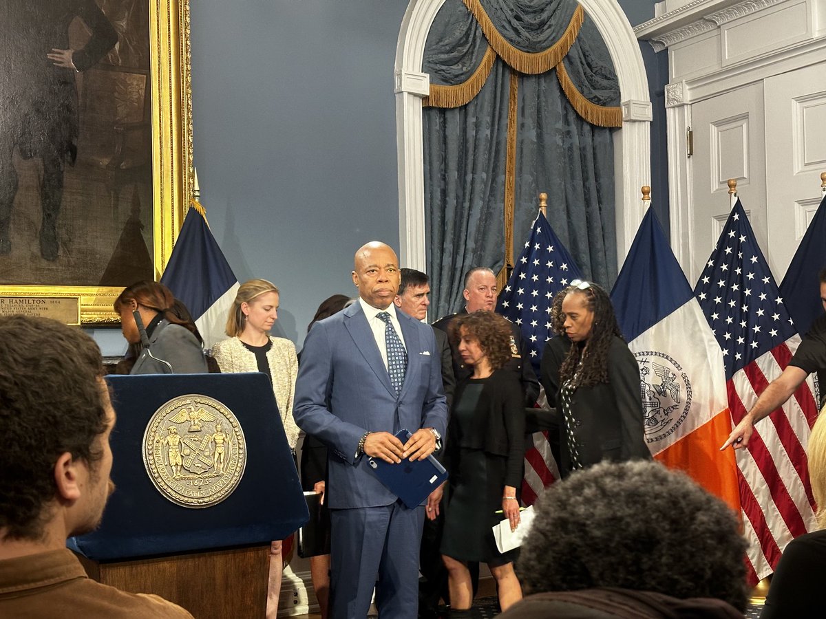 @jeffcmays.bsky.social (@jeffcmays) on Twitter photo No intro music as <a href="/NYCMayor/">Mayor Eric Adams</a> addresses the media after Trump’s victory. The mayor also has a full group of commissioners and deputy mayors with him. No intro music as <a href="/NYCMayor/">Mayor Eric Adams</a> addresses the media after Trump’s victory. The mayor also has a full group of commissioners and deputy mayors with him.