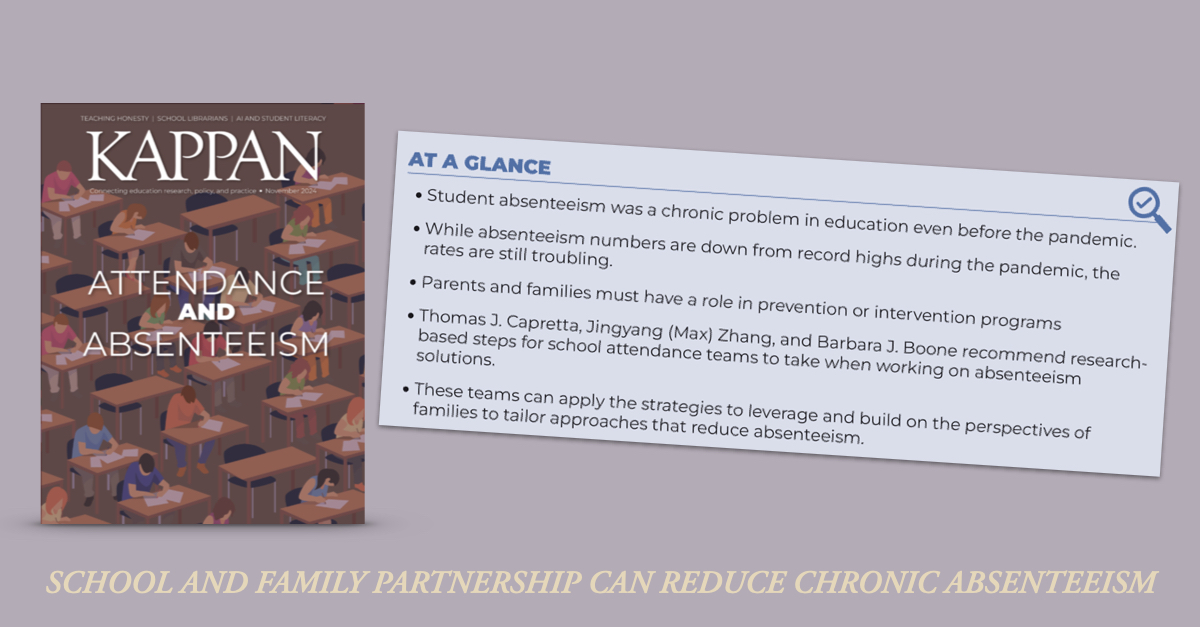 Find strategies to get started involving families in improving #schoolattendance and reducing #chronicabsenteeism in the November #kappanmag kappanonline.org/school-and-fam…
