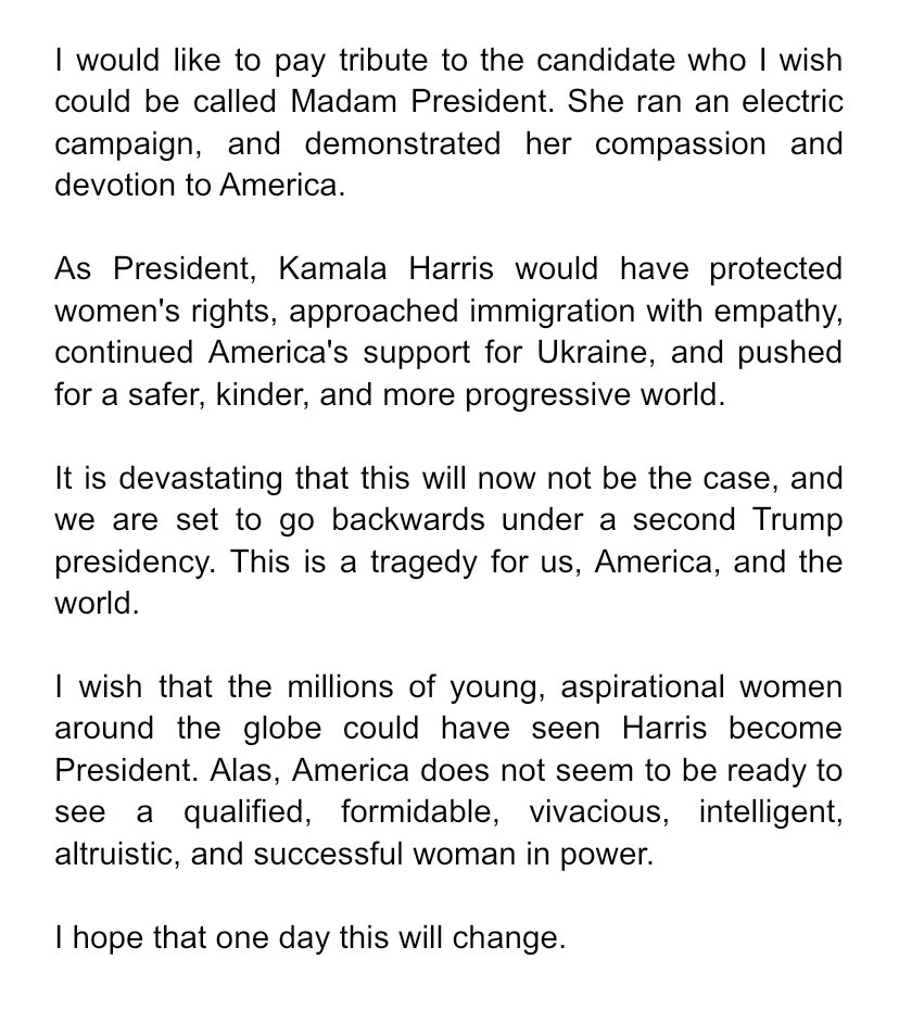 Due to the US election results, Elon Musk will have too much control over America and the world.

Therefore, I have decided to come away from X.

I will post much less on here, as I can see this platform becoming much darker and hateful very quickly. 

My statement is attached.