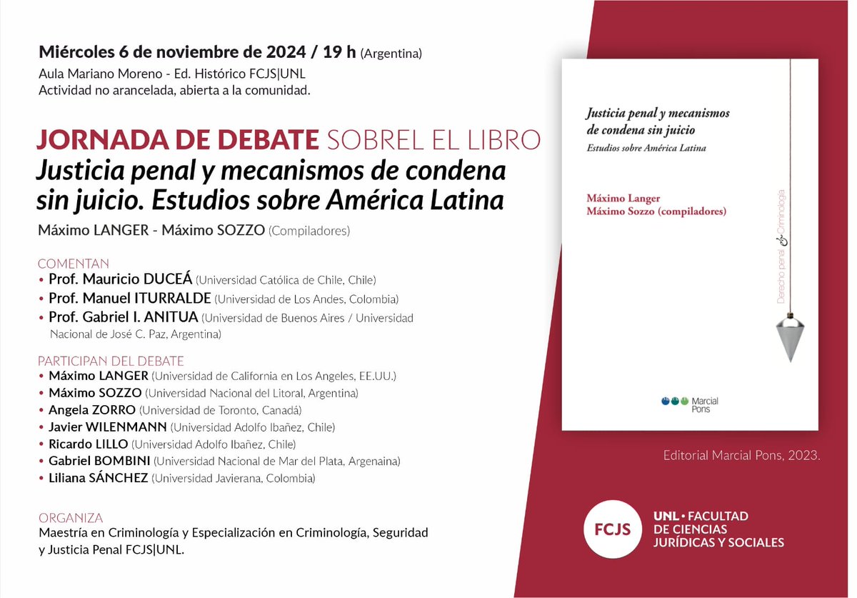 Les invitamos a la discusión en torno al libro "Justicia penal y mecanismos de condena sin juicio". 

🗓Fecha: Miércoles, 6 de noviembre de 2024
🕒 Hora: 5:00 p.m. (Bogotá)
📍 Conéctense aquí us06web.zoom.us/j/84196783857?…