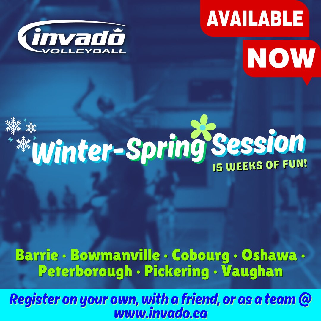 It's here!  Invado's BIGGEST SESSION starts in Jan and promises 15 WEEKS of fun!

Register on your own, with a friend or as a team @ invado.ca 

#invadovb #indoorvolleyball #adultvolleyball #coedvolleyball #youthvolleyball #ontariovolleyball #volleyballleague