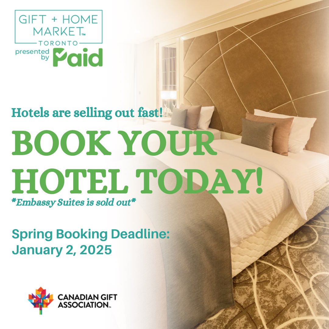 Don’t forget to book your hotel for the largest gift + home market in Canada before they sell out! 

#tradeshow #toronto #cangift