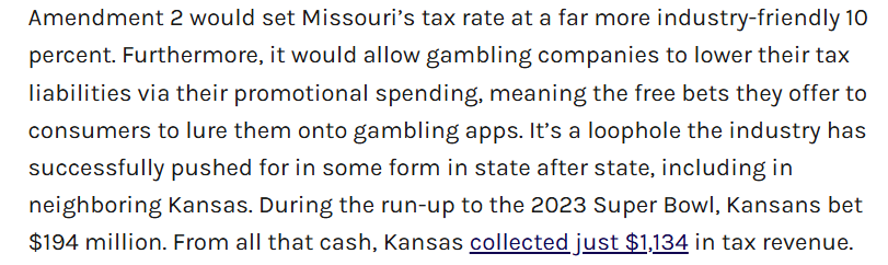 jjringer's tweet photo. it's also a shame that we were so close to turning the tide against the rampant proliferation of sports betting/welfare for draft kings/fan duel here in missouri that will also lead to bad consequences and will provide damn near nothing in the promised benefits to education https://t.co/eOmjICPWfA