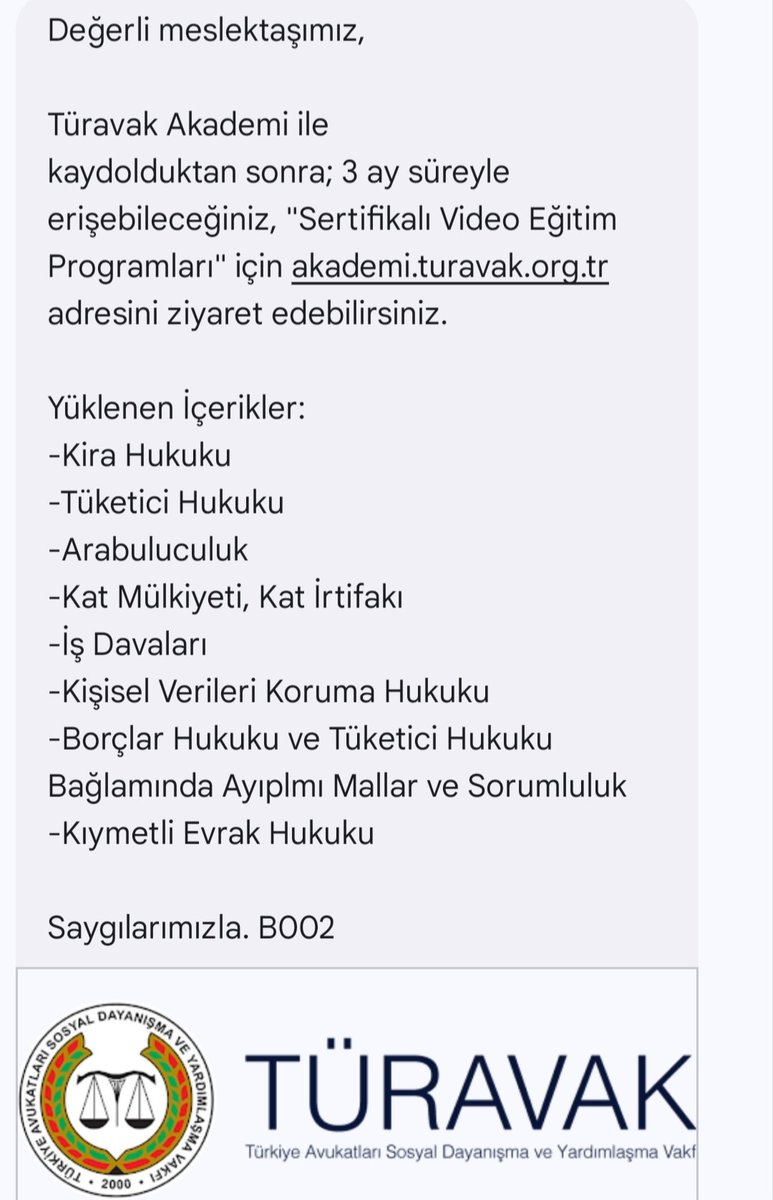 AvukatHG's tweet photo. 📢AHG'NİN BAŞVURUSUNUN ARDINDAN
TBB MESLEK İÇİ EĞİTİMLERİNİN ONLİNE ERİŞİME AÇILDIĞI DUYURULDU.

Arkadaşımız Av. @BesirEkinci'nin Avukat Hakları Grubu adına TBB'ye yaptığı TBB eğitimlerinin ücretsiz olması ve online erişime açılması talepli başvurusu üzerine;

Bugün TBB tarafından TÜRAVAK Akademi'ye kaydolunduktan sonra, 'Sertifikalı Video Eğitim Programları'na 3 ay süreyle erişilebileceği duyuruldu.
Türkiye Barolar Birliğine teşekkür ediyor, eğitimlerin ücretsiz olmasını da bekliyoruz.