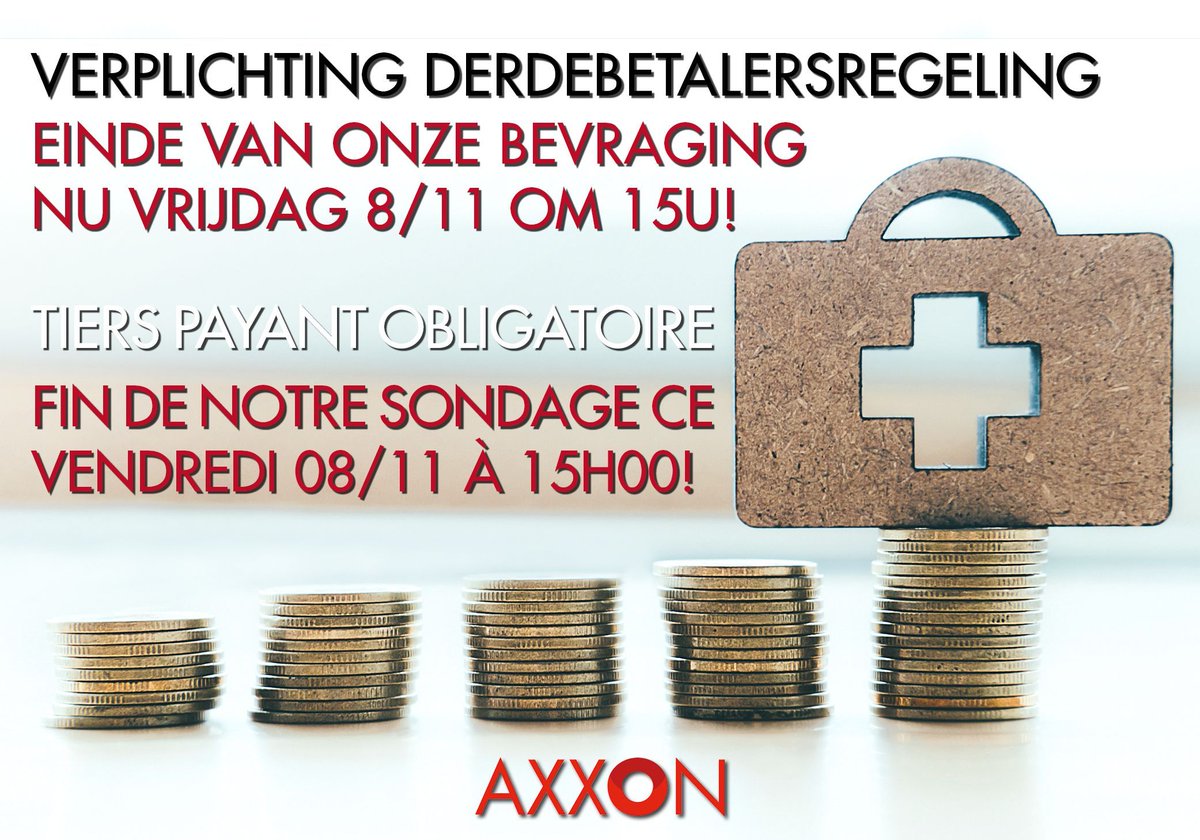 🇫🇷 Tiers payant obligatoire : ne tardez plus à répondre à notre sondage, il prend fin ce vendredi 08/11 à 15h00❗👉 buff.ly/3UwauJr 

🇳🇱 Verplichting derdebetalersregeling: vul nu nog onze bevraging in! We sluiten hem nu vrijdag 8/11 af om 15u❗👉buff.ly/3YtaDyz