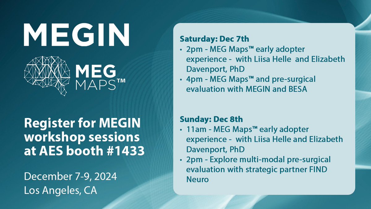 We'll be holding the following workshop sessions at AES booth #1433 this year. 🧠 Use the link to register for the sessions &amp; let us know your favorite Starbucks order for a free coffee! 
➡️ forms.office.com/e/sHMsTyFUAS <a href="/BesaGmbh/">BESA GmbH</a> <a href="/FindNeuro/">FIND Neuro</a> <a href="/EMDavenport_PhD/">Elizabeth Davenport, PhD</a>