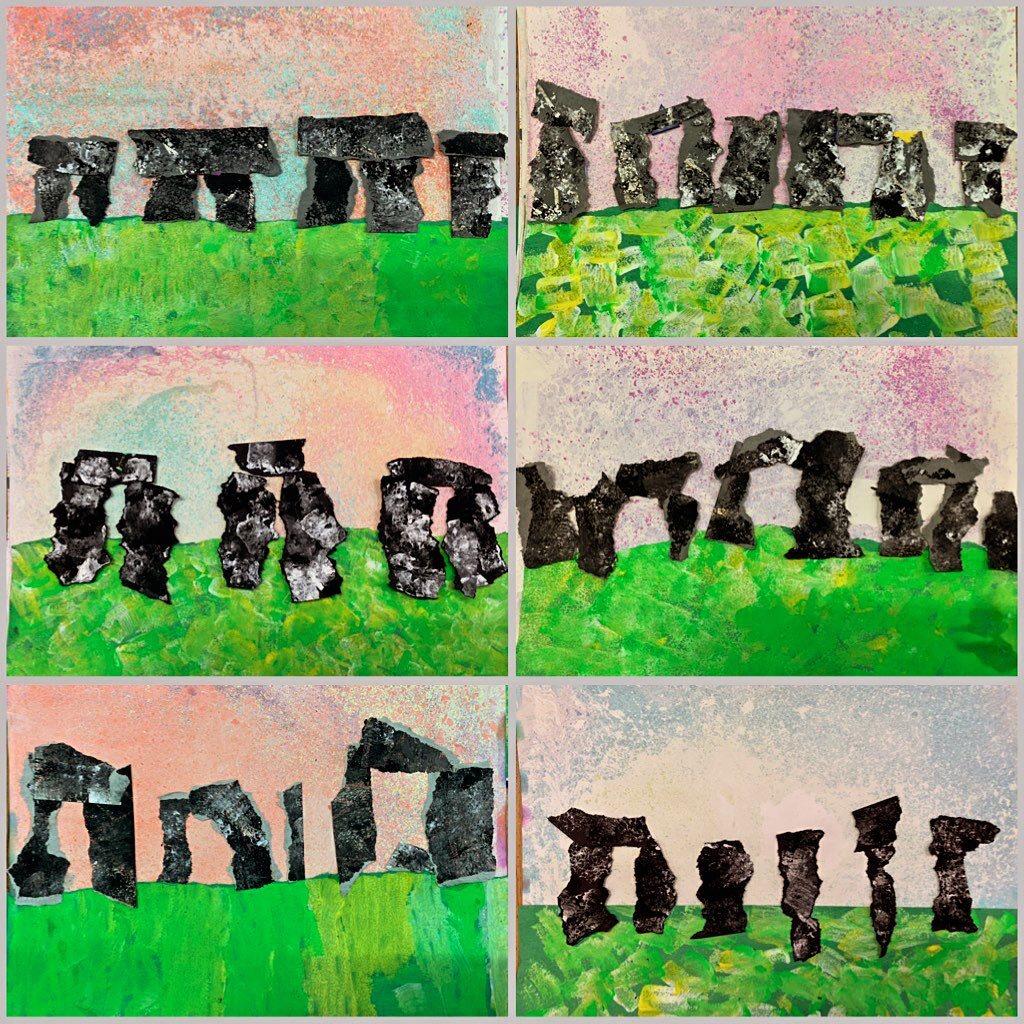 Third grade Stonehenge inspired pieces created using chalk prints and painted papers. Inspired by @deepspacesparkle 

#ElementaryArt #ArtInElementary #ArtEducation #KidsArtClass #ElementaryArtTeacher #ArtTeacherLife #ArtClassroom #TeachingArt #ArtTeachersOfInstagram #VisualArts…