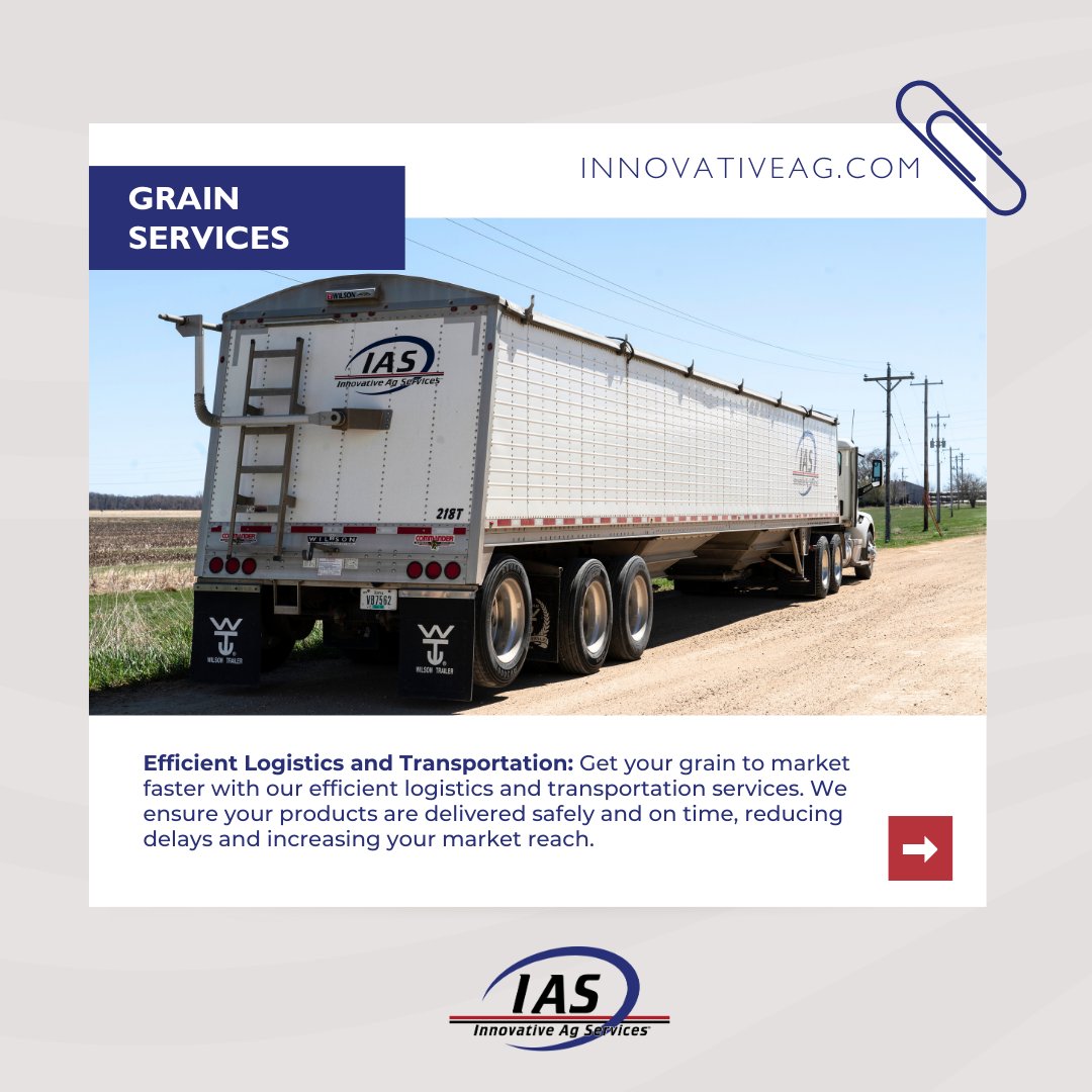 IAS_Coop's tweet photo. Looking to expedite your grain delivery to market effortlessly? Look no further!  Contact a member of our grain team today to learn more at https://t.co/hML2azMeOp.

#IASGrain #EfficientLogistics #Transportation #GrainToMarket https://t.co/ytCg6clSKR