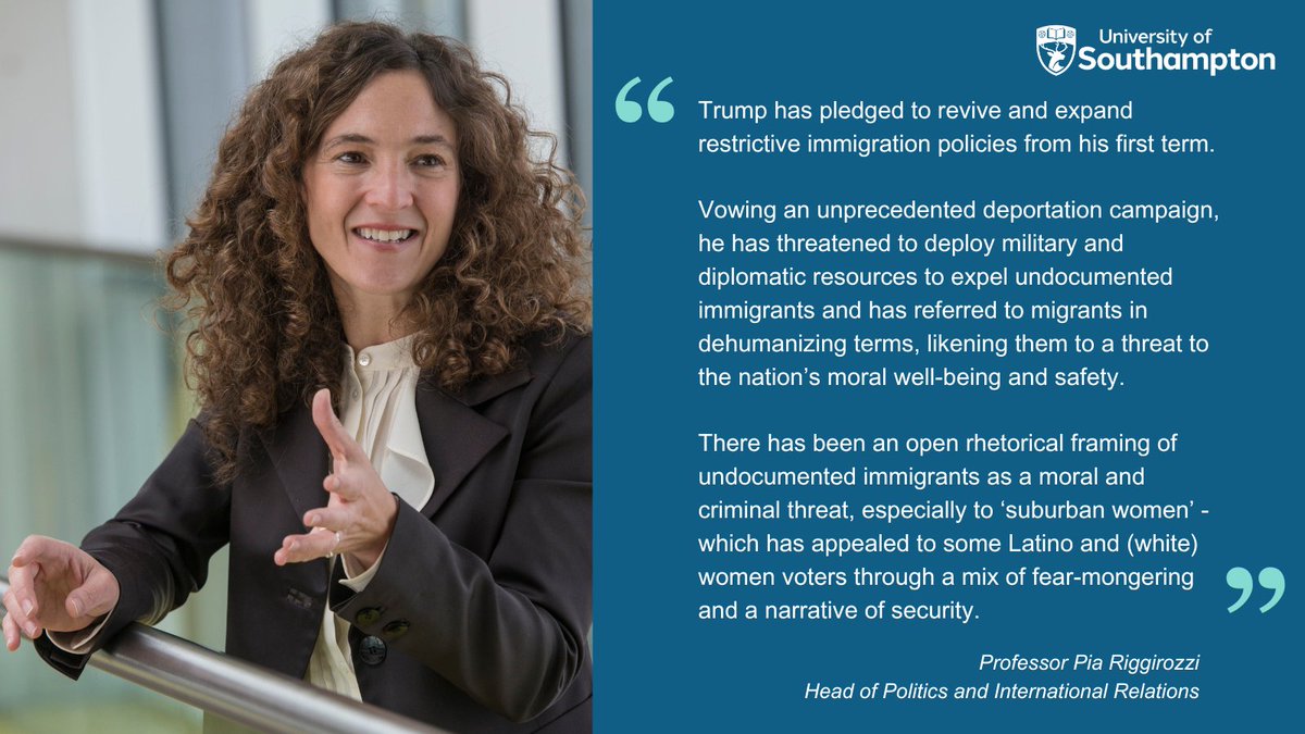 UoSMedia's tweet photo. Our politics experts have been digesting Donald Trump's election victory.

Here's @PRiggirozzi on how the #Trump campaign has framed undocumented migrants as a threat to the nation. https://t.co/9x0zIvE7cX