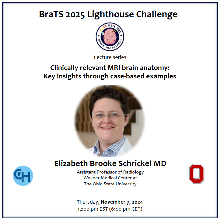 BraTS 2025 Lighthouse Challenge (@brats_mets_2025) on Twitter photo Our next lecture is happening on Nov 7! <a href="/BrookeSchrickel/">Brooke Schrickel</a> is joining us to discuss case-based clinical neuroanatomy! Link in description.
#MedTwitter #radiology #futureradres #MedicalEducation #Neuroscience #MedicalResearch #ArtificialIntelligence #brain Our next lecture is happening on Nov 7! <a href="/BrookeSchrickel/">Brooke Schrickel</a> is joining us to discuss case-based clinical neuroanatomy! Link in description.
#MedTwitter #radiology #futureradres #MedicalEducation #Neuroscience #MedicalResearch #ArtificialIntelligence #brain