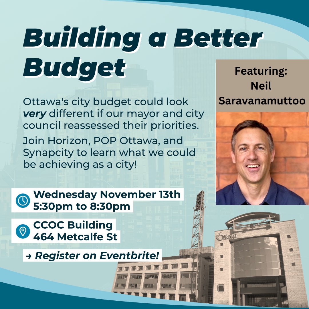 Coming up in 1 week, don’t miss “Building a Better Budget” featuring keynote speaker Neil Saravanamuttoo, Director of CitySHAPES. 

Register now to hold your spot: bit.ly/BetterBudgetEv…

#budget #better #municipal #Ottawa #coalition #engage #workshop #register