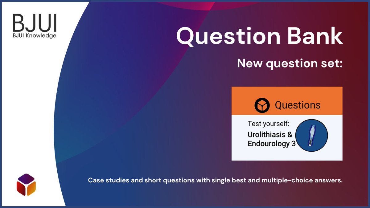 🆕 New question set added to the BJUI Knowledge Question Bank. 

Test yourself on the treatments for #urolithiasis and #endourologic techniques, including PCNL and more! Get 80% of questions correct to pass ✅

🔗 bjui.pub/Question-Bank-…

#urology #stones
