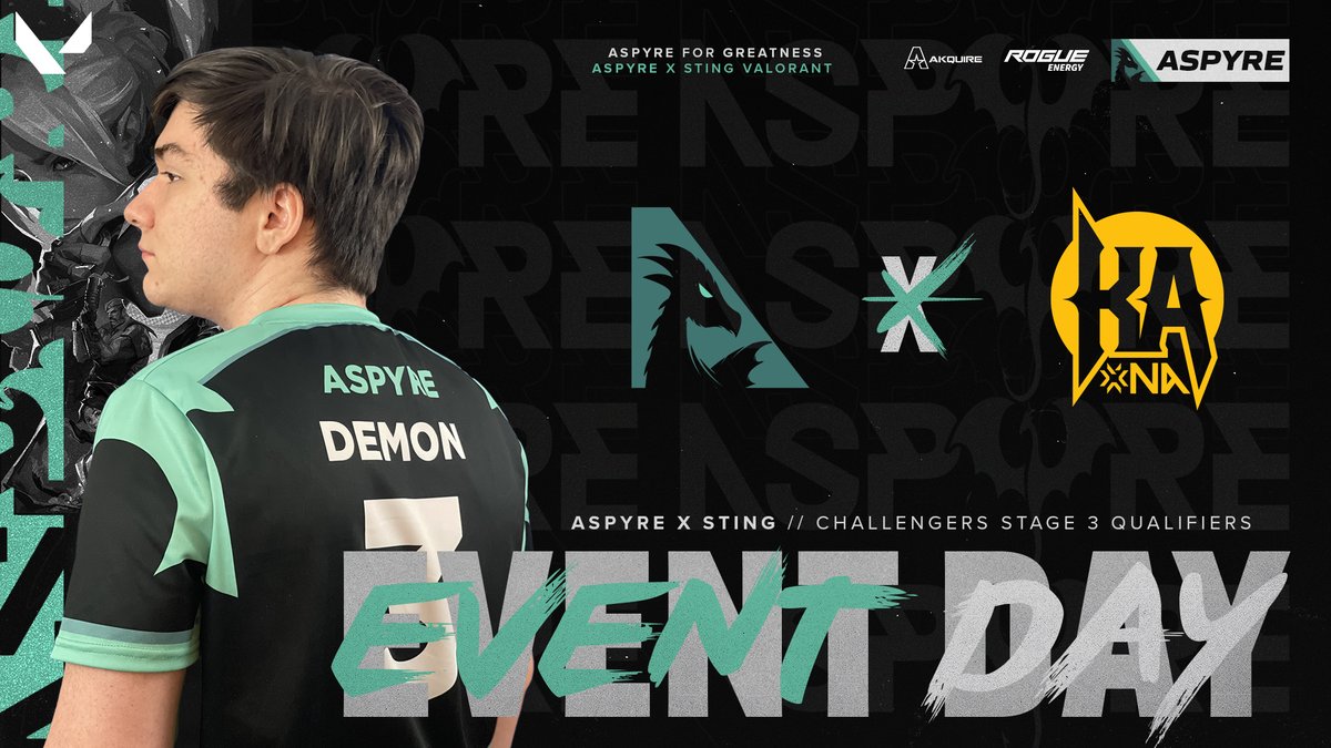 Aspyre_Ent's tweet image. 🟢VALORANT EVENT DAY🟢 

AxS Valorant will be competing in the Challengers NA Stage 3 Qualifiers hosted by @KnightsArena‼️

Event Roster:
🐉@DemonnFPS
🐉@FateHeyo
🐉@Bon_Frags
🐉@Laddermoves1
🐉@Aeric_Val
 
🕔: 6 PM EST
📺: Twitch.tv/KnightsArena

#AxS⚔️ #VALORANT🛡️ #Esports🎮