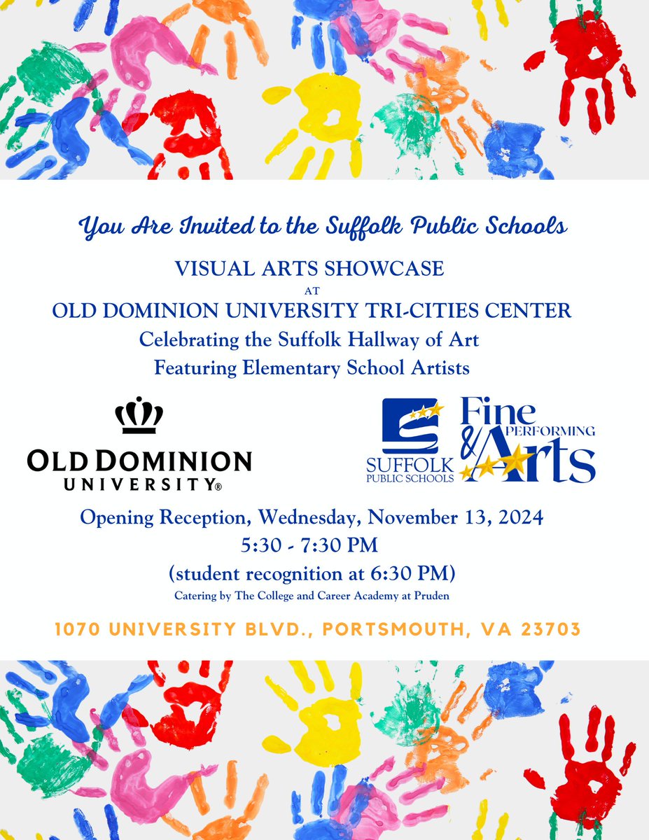 DrJNeighbours's tweet image. We are always excited to partner with @ODU at the TriCities Center for our &quot;Suffolk Hallway!&quot; Can&apos;t wait to show our elementary artists&apos; work!  @SPS_FPA @SufVAschools #SPSCreatesAchievers