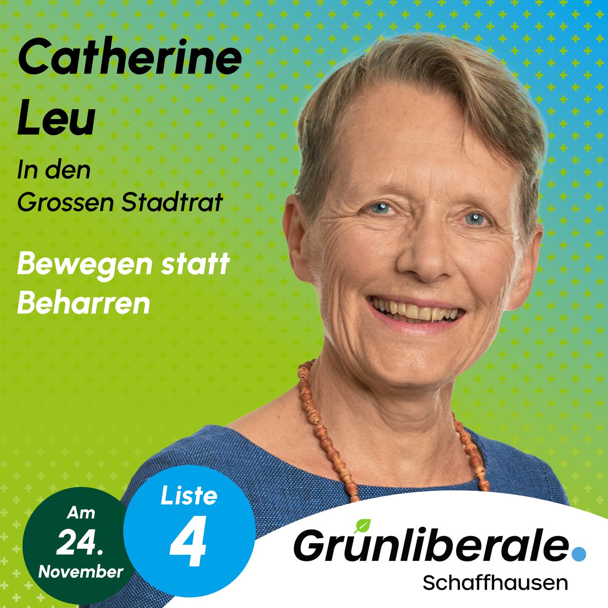 grunliberale_sh's tweet photo. 👉Bewegen statt Beharren.

Das ist Catherine Leu wichtig. Und dafür wird sie sich als #Grossstadträtin einsetzen.

Deshalb: Am 24.11. Catherine in den #Grossen #Stadtrat wählen!

#Liste4 #Grünliberale #Schaffhausen 💚💙 https://t.co/4d4Xdb4rBS