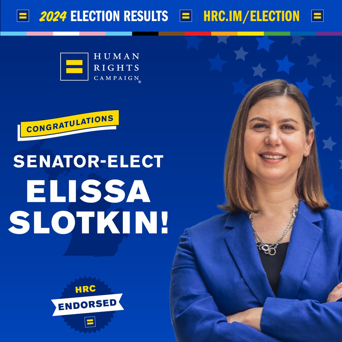 HRC (@hrc) on Twitter photo .<a href="/ElissaSlotkin/">Elissa Slotkin</a> is Michigan’s next U.S. Senator! Senator-elect Slotkin will defend our freedoms and protect and expand the middle class.
Congratulations! We can’t wait to get to work. Track the latest: hrc.im/election .<a href="/ElissaSlotkin/">Elissa Slotkin</a> is Michigan’s next U.S. Senator! Senator-elect Slotkin will defend our freedoms and protect and expand the middle class.
Congratulations! We can’t wait to get to work. Track the latest: hrc.im/election