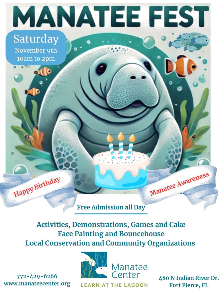 savethemanatee's tweet image. Come see us this coming Saturday at Manatee Fest feat. Moe's birthday in Fort Pierce!
We are still looking for volunteers as well! To sign up, email us at volunteer@savethemanatee.org