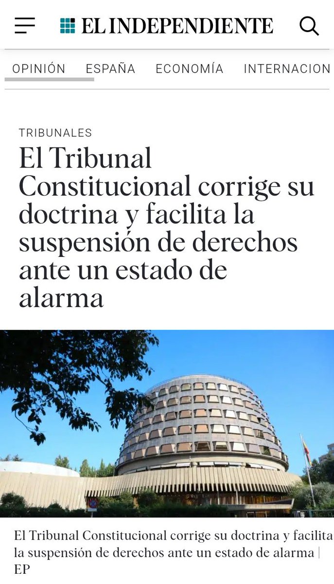 IustitiaEuropa's tweet photo. 🔴 EL TRIBUNAL POLÍTICO CONSTITUCIONAL ESPAÑOL SE CORRIGE

Las derechas constitucionalistas están muy distraídas con Trump pero no denuncian con la firmeza necesaria este grave suceso.

👉 Desde @IustitiaEuropa, partido que tiene como bandera la defensa de nuestras libertades, denunciamos con absoluta indignación, este inesperado "baile de principios" del Tribunal POLÍTICO Constitucional, que parece haber decidido aplicar un criterio de doble rasero al redefinir lo que entienden por restricción y suspensión de derechos. 

🎓En 2021, el mismo Tribunal que hoy nos "enseña" sobre proporcionalidad, defendía que la intensidad de las medidas impuestas durante el estado de alarma equivalía, de facto, a una suspensión de derechos fundamentales. 

🎓 Sin embargo, ahora, con una simple vuelta de tuerca retórica, nos explican que la intensidad no es determinante para considerar si se trata de una suspensión o una restricción.

🎓 Este cambio no solo evidencia una preocupante falta de coherencia en la máxima institución garante de nuestros derechos fundamentales, sino que legitima un terreno pantanoso en el que, aparentemente, el poder político puede inmiscuirse en la vida de los ciudadanos sin más límite que el arbitrio de la interpretación de turno del Constitucional. 

🎓 Nos preguntamos en qué lugar deja esto a las garantías constitucionales, cada vez más flexibles y menos exigentes, especialmente cuando se trata de justificar cualquier tipo de intervención estatal en nombre de la "salud pública" o cualquier otra razón conveniente en el contexto político del momento.

🟡 Luis María Pardo @LMPardoAbogado ha afirmado que: “Con esta sentencia, el Tribunal Constitucional se ha ganado a pulso el título de ‘campeón de la flexibilidad política constitucional’. Han pasado de ser los guardianes de los derechos fundamentales a convertirse en auténticos contorsionistas jurídicos, capaces de estirarse y encogerse según lo dicte el guion político. Han redefinido, de un plumazo, conceptos básicos de suspensión y restricción sin siquiera ruborizarse.”

🎯 Este cambio nos deja una lección: la Constitución es maleable, como el barro en manos de un tribunal decidido a moldearla según el viento político del momento. Porque claro, cuando se trata de salud pública, ¿quién necesita esos y molestos derechos fundamentales? TODO VALE. Lo que hoy es restricción, mañana puede ser suspensión, y pasado… quién sabe, puede que ni se llame derecho.

👊 Superar la Constitución del 78 es un deber para el reinicio moral, ético y espiritual de España. Ninguna fuerza política que quiera un CAMBIO REAL puede obviar este debate.