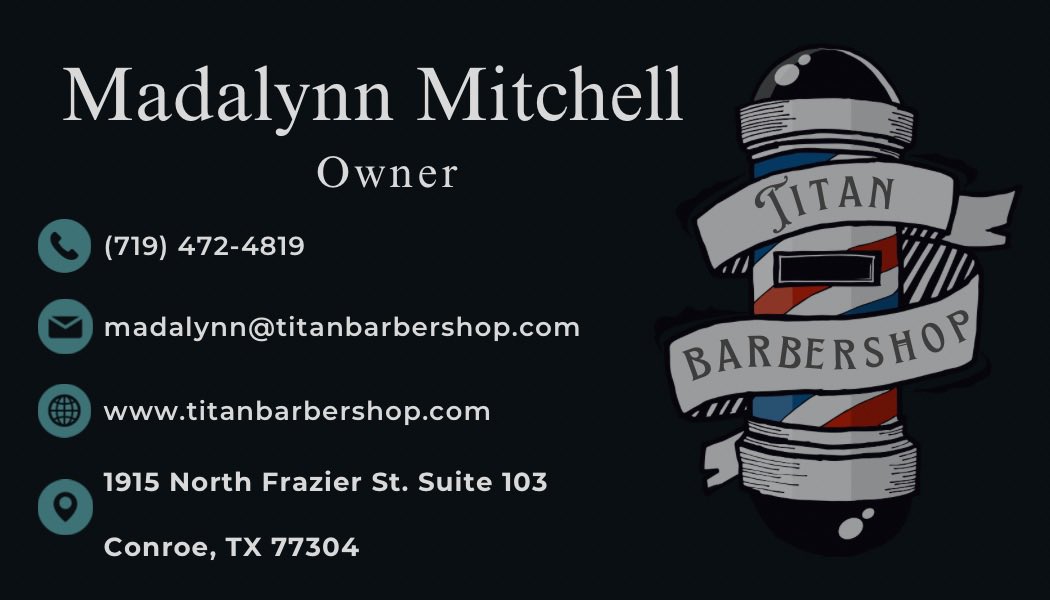 We would like to thank our first local business sponsor, Titan Barbershop!! Go visit them in Conroe!

Thank you for your support of our program!!!