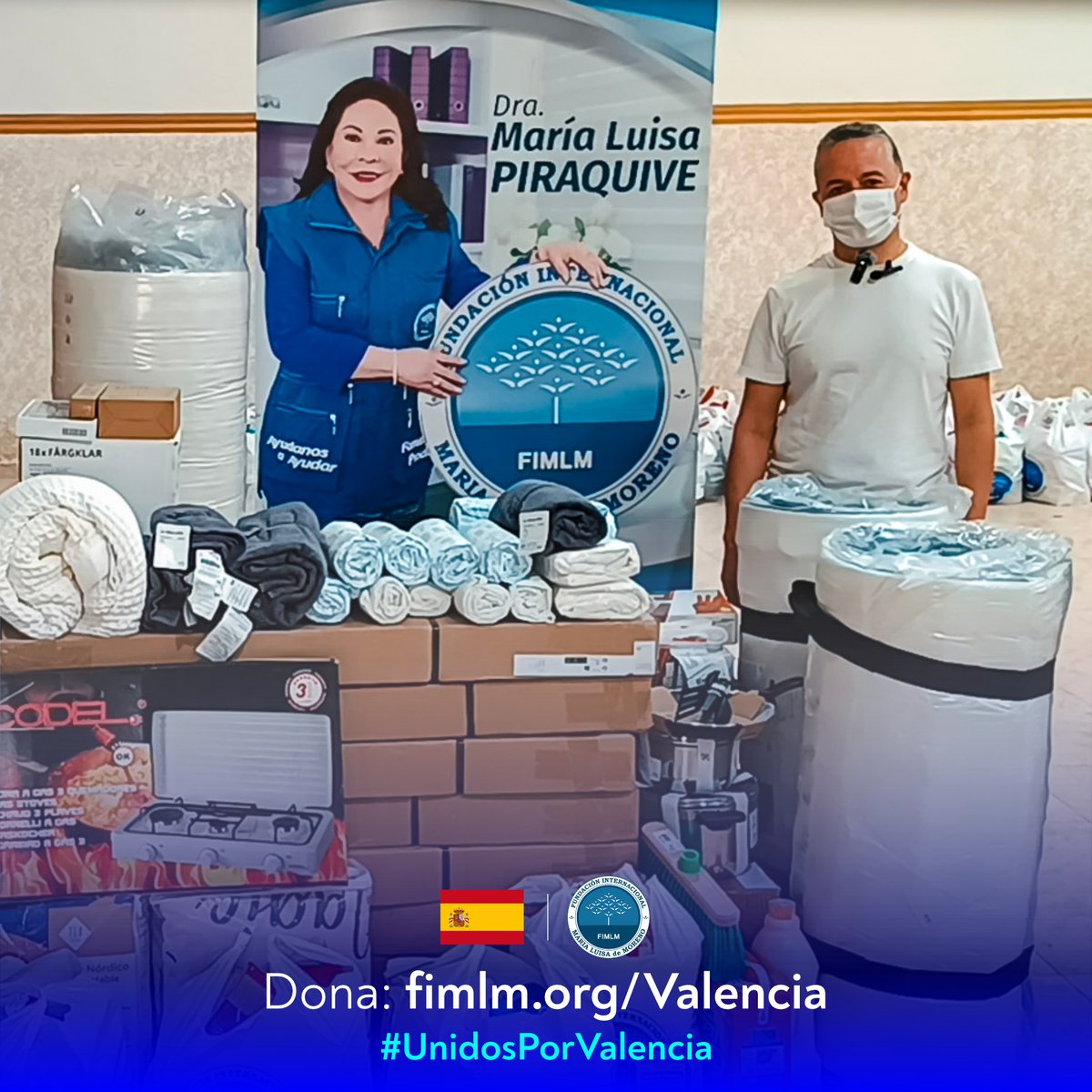 FIMLM's tweet photo. #UnidosPorValencia  🇪🇸  | Con la labor social de la Dra. @MLPiraquive, sus voluntarios en España y el apoyo de donantes, ha llegado ayuda humanitaria para beneficiar a familias damnificadas por la #Dana.  

Dona, para seguir ayudando a los damnificados: https://t.co/IBD6KZtA3I https://t.co/SMl7S7FKm8
