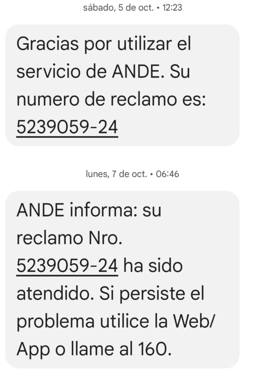 candidoneto1981's tweet photo. @ANDEOficial @chavezdiego13 Por este numero de reclamo ustdes deberían saber que si es un tema para ANDE solucionar https://t.co/MVQ6cwJJf1