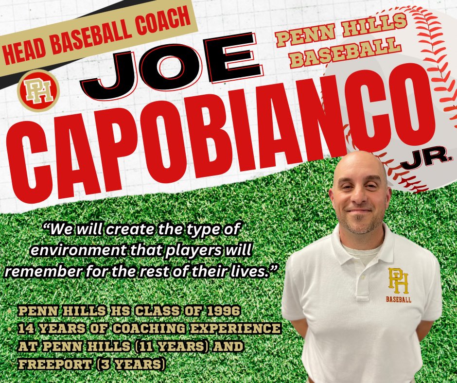 We are proud to introduce our new Head baseball Coach, Joe Capobianco, Jr! Coach Capobianco is a 1996 graduate of Penn Hills High School. He coached at Penn Hills HS for 11 years before moving on to coach at Freeport HS for 3 years. (1/5)

Thread👇