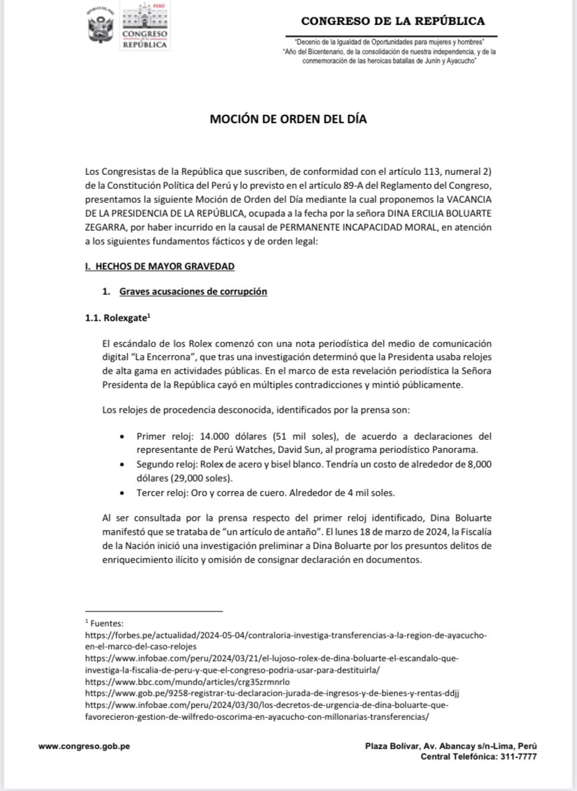 martinluma's tweet photo. Esta es la moción de vacancia contra #DinaBoluarte elaborada por la congresista #SuselParedes. Ya se vienen recolectando firmas para que sea presentada a mesa de partes. @lamula. https://t.co/VtECtQkVtk