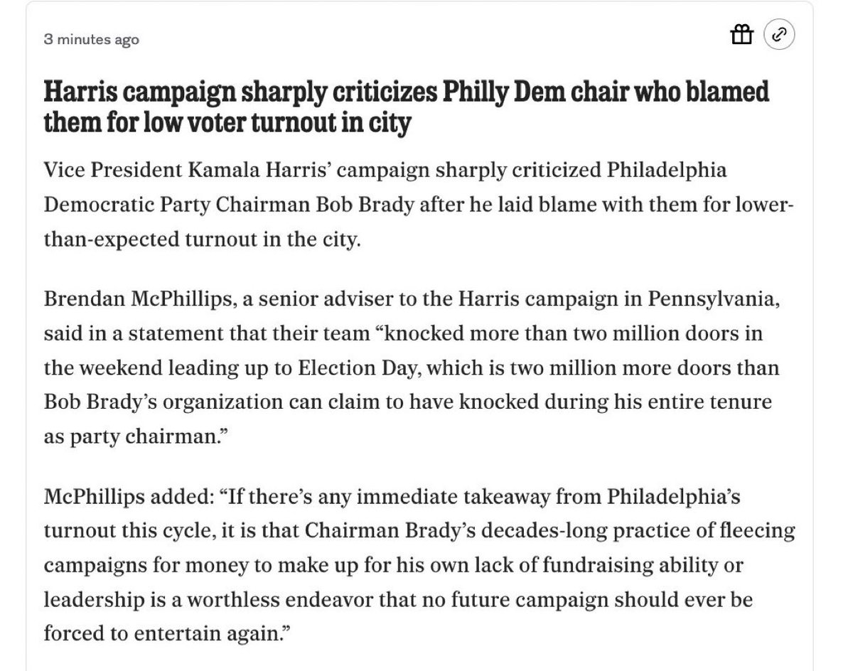 Our camp “knocked more than two million doors in the weekend leading up to Election Day, which is two million more doors than Bob Brady’s organization can claim to have knocked during his entire tenure..”
