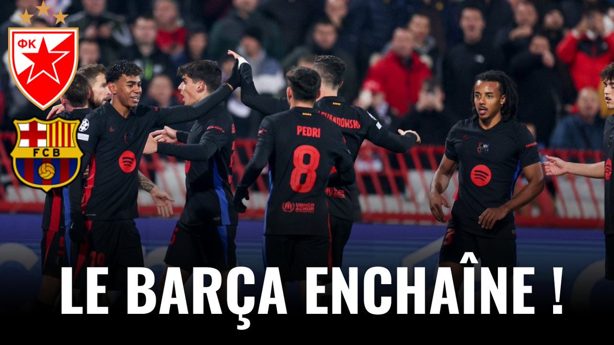 ActualiteBarca's tweet photo. 🚨 Le Barça s'amuse à Belgrade (2-5) ! Kounde fantastique !

On debrief le match ensemble, venez! 

👉https://t.co/ZbHUGZNUmA https://t.co/gYWPlGXRGr