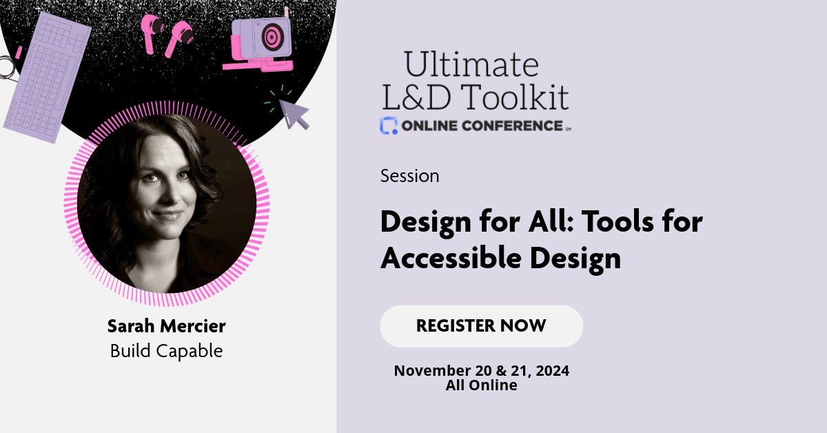 We are so excited for the sessions at our upcoming Ultimate L&amp;D Toolkit Online Conference! Here is just a glimpse of what you can expect...

Learn more: ow.ly/JOPr50TXJbG

<a href="/nickfloro/">Nick Floro</a> <a href="/RichardGoring/">Richard Goring</a> <a href="/elearningcoach/">Connie Malamed</a> <a href="/cmalamed/">Connie Malamed</a> <a href="/sarahmerci/">Sarah C. Mercier</a>