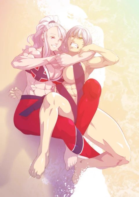 Annette vs Catalina (at beach) #OC #originalcharacter #commission #commissionsopen #イラスト 