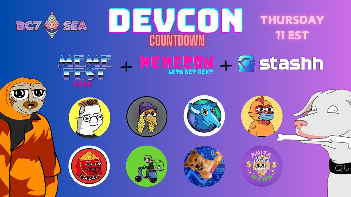 MemeFest (@memefestwtf) on Twitter photo DEVCON Memecoin Supercycle Countdown
Co-hosts w/ <a href="/MEMECON_OMG/">MEMECON</a> & <a href="/StashhApp/">Stashh 💎</a>
x.com/i/spaces/1OwGW…
<a href="/updogtoken/">What’s Updog?</a> <a href="/snarfyblue/">Snarfy Blue</a> <a href="/UberJeetsCTO/">UberJeets</a> <a href="/AndWuOfficial/">AndWuEth</a> <a href="/AMWTokenETH/">Anita Max Wynn - ETH</a> <a href="/ZoomerCoin/">ZOOMER (🚫,🧢)</a> <a href="/SOLbirddog/">Birddog</a> <a href="/BIRDFLUsol/">Bird Flu - $BIRDFLU</a>
$UPDOG $SNARF $ANDWU $WYNN $ZOOMER $BIRDDOG $BIRDFLU $UBERJEETS DEVCON Memecoin Supercycle Countdown
Co-hosts w/ <a href="/MEMECON_OMG/">MEMECON</a> & <a href="/StashhApp/">Stashh 💎</a>
x.com/i/spaces/1OwGW…
<a href="/updogtoken/">What’s Updog?</a> <a href="/snarfyblue/">Snarfy Blue</a> <a href="/UberJeetsCTO/">UberJeets</a> <a href="/AndWuOfficial/">AndWuEth</a> <a href="/AMWTokenETH/">Anita Max Wynn - ETH</a> <a href="/ZoomerCoin/">ZOOMER (🚫,🧢)</a> <a href="/SOLbirddog/">Birddog</a> <a href="/BIRDFLUsol/">Bird Flu - $BIRDFLU</a>
$UPDOG $SNARF $ANDWU $WYNN $ZOOMER $BIRDDOG $BIRDFLU $UBERJEETS