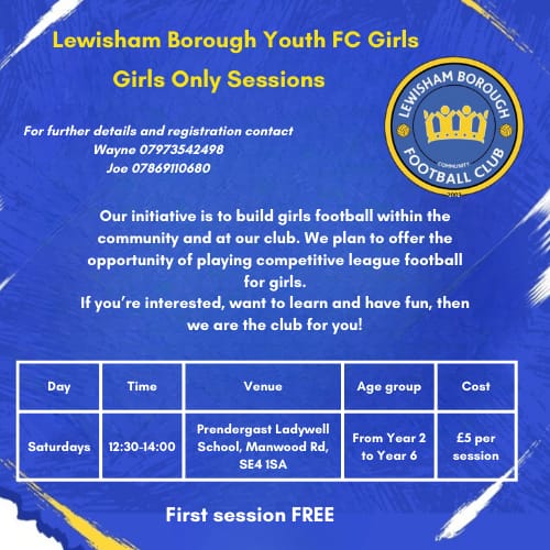 For those parents / guardians searching for girls only football sessions in SE London.