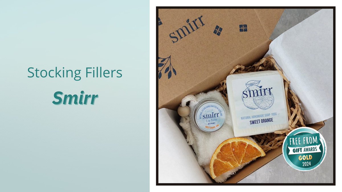 FFSkincareAward's tweet photo. AND the Stocking Filler Gold? Well it’s debutantes Smirr who take it, for their Sweet Orange Gift set. Components: Soap (with bag) and Lip Balm. #FFGA24 https://t.co/Aseh7kQoNk