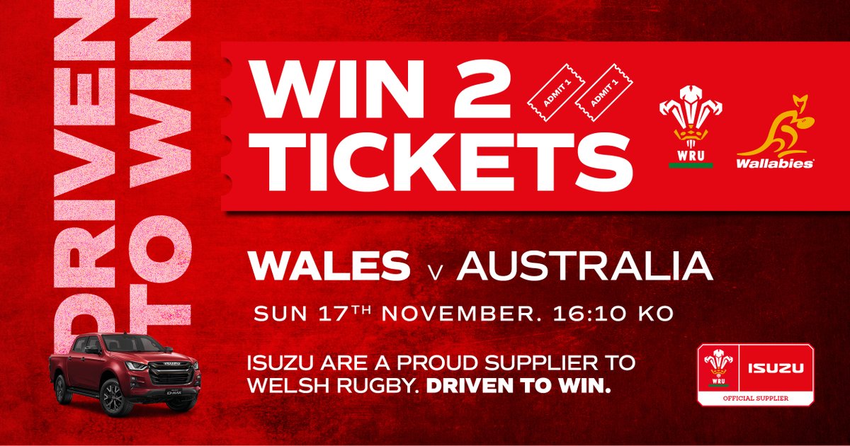 Fancy watching the @Welshrugbyunion vs @Wallabies next weekend?🏉 

⬇️ Enter our competition to WIN 2 TICKETS 🎟️ 

To Enter:
1️⃣ Like this post 
2️⃣ Tag a friend you'd bring along
3️⃣ Repost for an extra chance to win

🏟️ <a href="/principalitysta/">Principality Stadium</a>
🗓️ 17.11.24
⏰ 16:10
 🙅🏽 Entries close 9AM