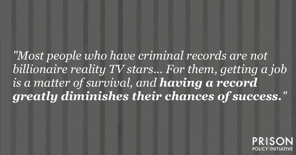 Anyone who believes that a felony conviction should not bar someone from the most powerful office on the planet must also agree that felony-based employment discrimination for everyday jobs makes no sense.

prisonpolicy.org/blog/2024/06/0…