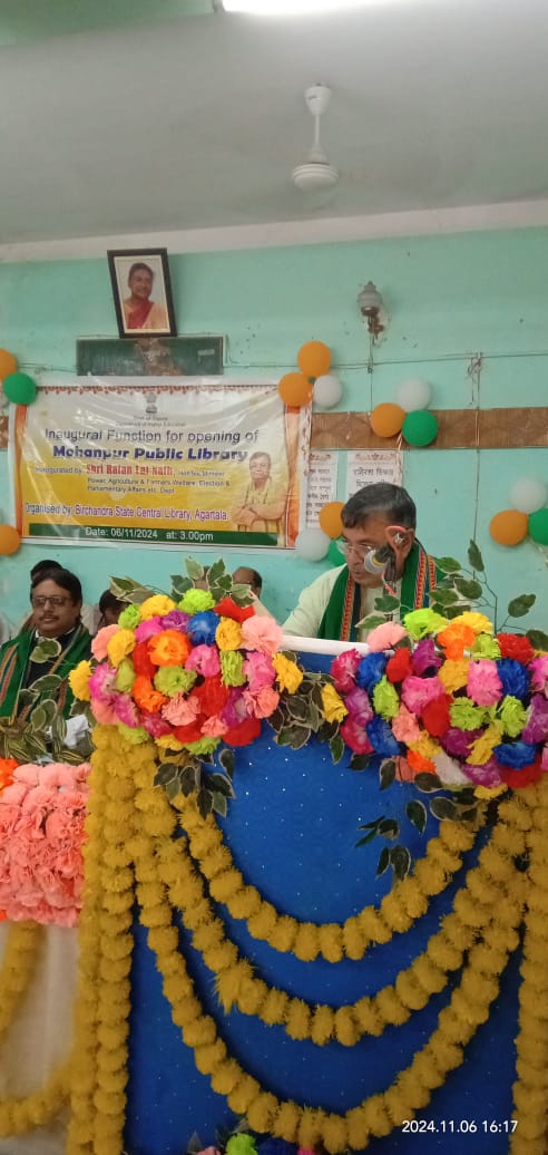 BirState's tweet photo. Program Name:- Inauguration of Mohanpur Public Library .
Date :-06/11/2024, Time:- 3:00 PM
Venue :- Mohanpur Public Library , Mohanpur, West Tripura.
Organized By :- Bir Chandra State Central Library.
Inaugurated By :- Sri Ratan Lal Nath , Hon’ble Minister , Govt. of Tripura. https://t.co/1ektT3cJNB