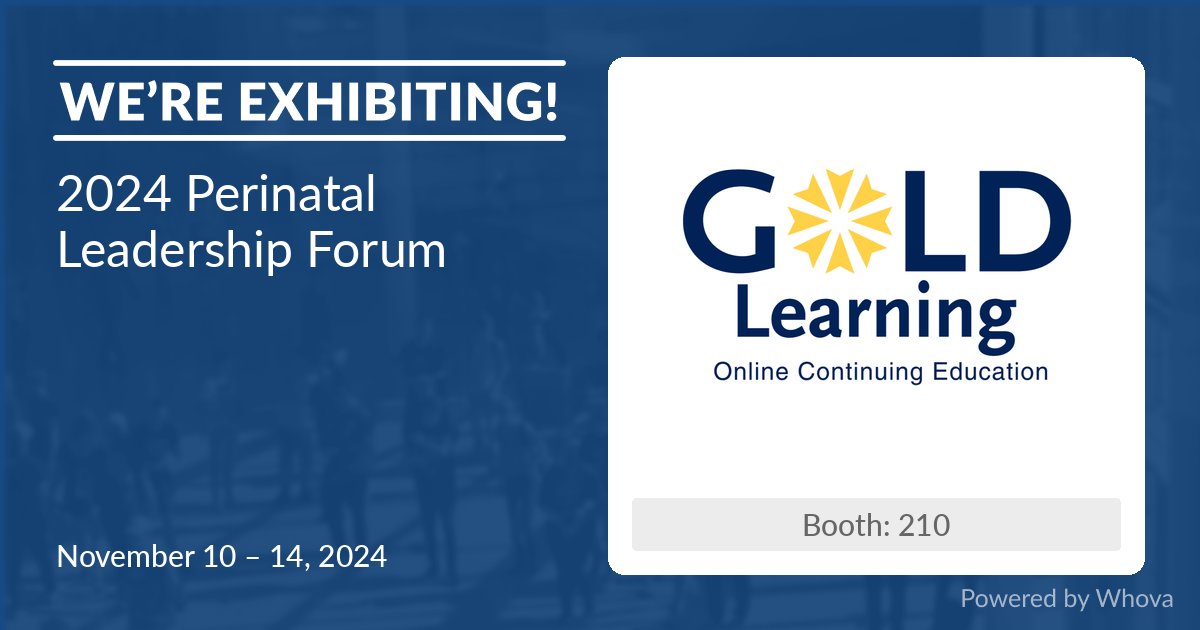 GOLDLearningEd's tweet image. We&apos;re thrilled to share that GOLD Learning Online Education will be exhibiting at 2024 Perinatal Leadership Forum on November 10 – 14, 2024. Come visit us at booth 210 for goodies &amp;amp; prizes including free CEUs! Let us know if you&apos;re attending!
#PLF2024 #GOLDLearning #perinatal -…