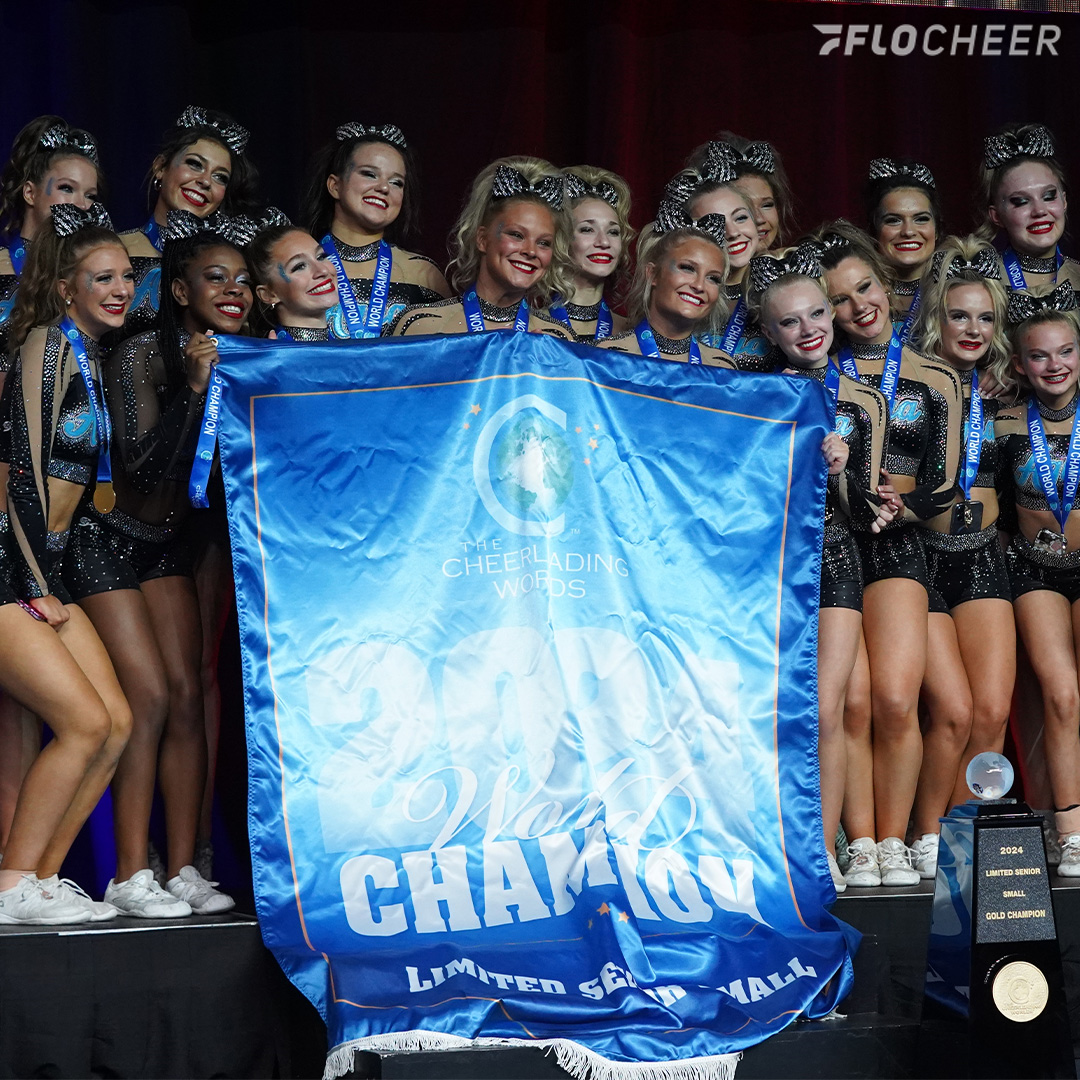 FloCheer's tweet photo. Celebrating 𝙒𝙤𝙧𝙡𝙙 𝘾𝙝𝙖𝙢𝙥 𝙒𝙚𝙙𝙣𝙚𝙨𝙙𝙖𝙮 with the 2024 L6 Limited Senior Small World Champions - Rain Athletics Aqua! 🥇🏆

🔗 to full album here: https://t.co/q8LM8c3SdD

#CheerWorlds2024 | @RainAthletics https://t.co/3VQXeGZX8W