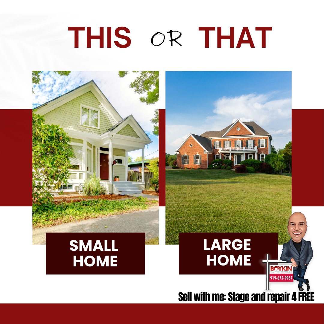 BoykinRealty's tweet image. Which do you prefer: the cozy charm of a small home or the spacious luxury of a large house? 🏡 Comment below with your choice and why! 

#HomeSweetHome #DreamHome #SmallHome #LargeHome #RealEstateChoices
