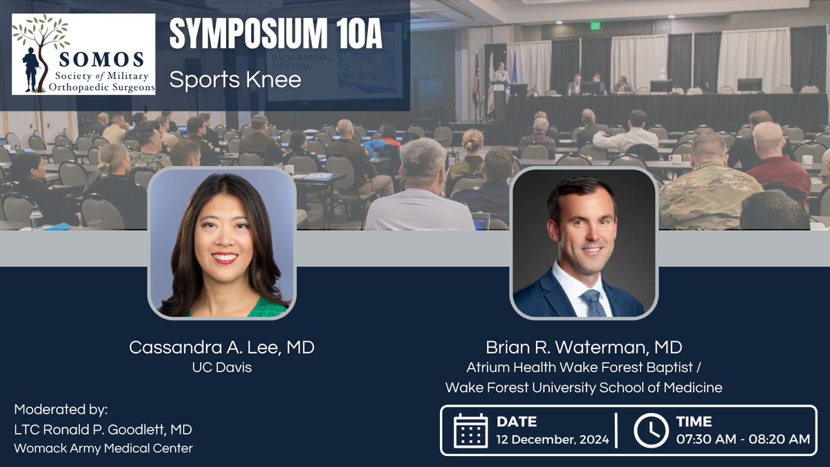 Society of Military Orthopaedic Surgeons (@milortho) on Twitter photo Join our symposium on sports knee injuries, covering cartilage defect management and ACL/meniscus treatment. Enhance your care strategies! bit.ly/3yT60oR #SOMOS2024
<a href="/UCDavisOrtho/">UC Davis Department of Orthopaedic Surgery</a> <a href="/doccasslee/">Cassandra Lee</a> <a href="/AtriumHealthWFB/">Atrium Health Wake Forest Baptist</a> <a href="/H2O_SportsMD/">Brian Waterman, MD</a> Join our symposium on sports knee injuries, covering cartilage defect management and ACL/meniscus treatment. Enhance your care strategies! bit.ly/3yT60oR #SOMOS2024
<a href="/UCDavisOrtho/">UC Davis Department of Orthopaedic Surgery</a> <a href="/doccasslee/">Cassandra Lee</a> <a href="/AtriumHealthWFB/">Atrium Health Wake Forest Baptist</a> <a href="/H2O_SportsMD/">Brian Waterman, MD</a>