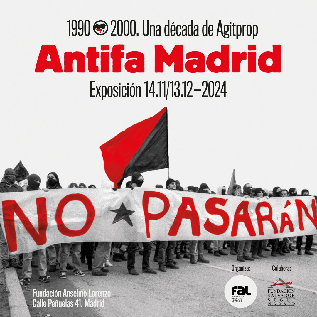 RojoyNegro_CGT's tweet photo. Del 14.11 al 13.12 expo ‘Antifa Madrid. 1990-2000, una década de #Agitprop’. #14N a las 18h presentación y a las 19h el libro 'Historia del un movimiento alemán de izquierda radical: Acción Antifascista', de @Antifaxismoa. Organiza @FAnselmoLorenzo, colabora @FundacioSegui. https://t.co/PML8ABW9yO