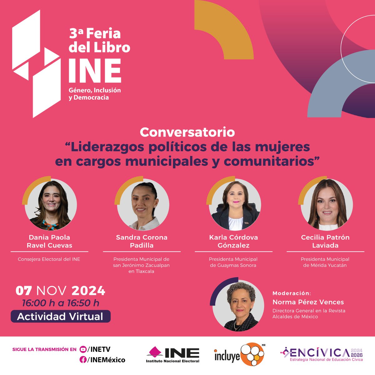 Hoy, en el conversatorio "Liderazgo político de las mujeres en cargos municipales y comunitarios", participan <a href="/DaniaRavel/">Dania Ravel</a>, <a href="/CeciliaPatronL/">Cecilia Patrón Laviada</a>, <a href="/Sandra_Corona/">Sandra Corona</a>, <a href="/karlacordova15/">DRA. KARLA CÓRDOVA GONZÁLEZ</a> y <a href="/npvences/">Norma Pérez Vences</a>. ¡Conéctate!
 
📆 7 de noviembre
⏰ 16:00 horas
➡️n9.cl/s7fq9