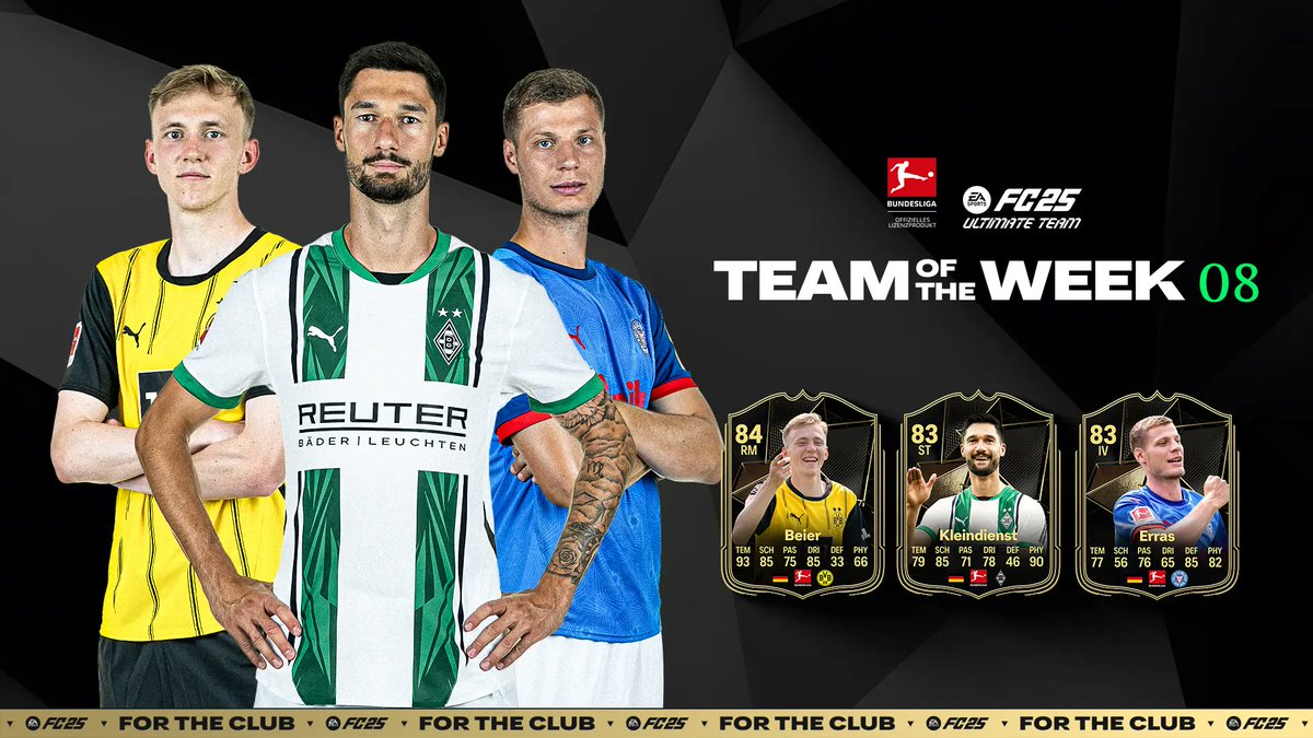 Bundesliga_DE's tweet photo. Das #FC25-#TOTW von @easportsfcde ist da!
Diesmal mit Maximilian #Beier (@BVB), Tim #Kleindienst (@borussia) und Patrick #Erras (@Holstein_Kiel). 👏 https://t.co/6qwQfEtFAy