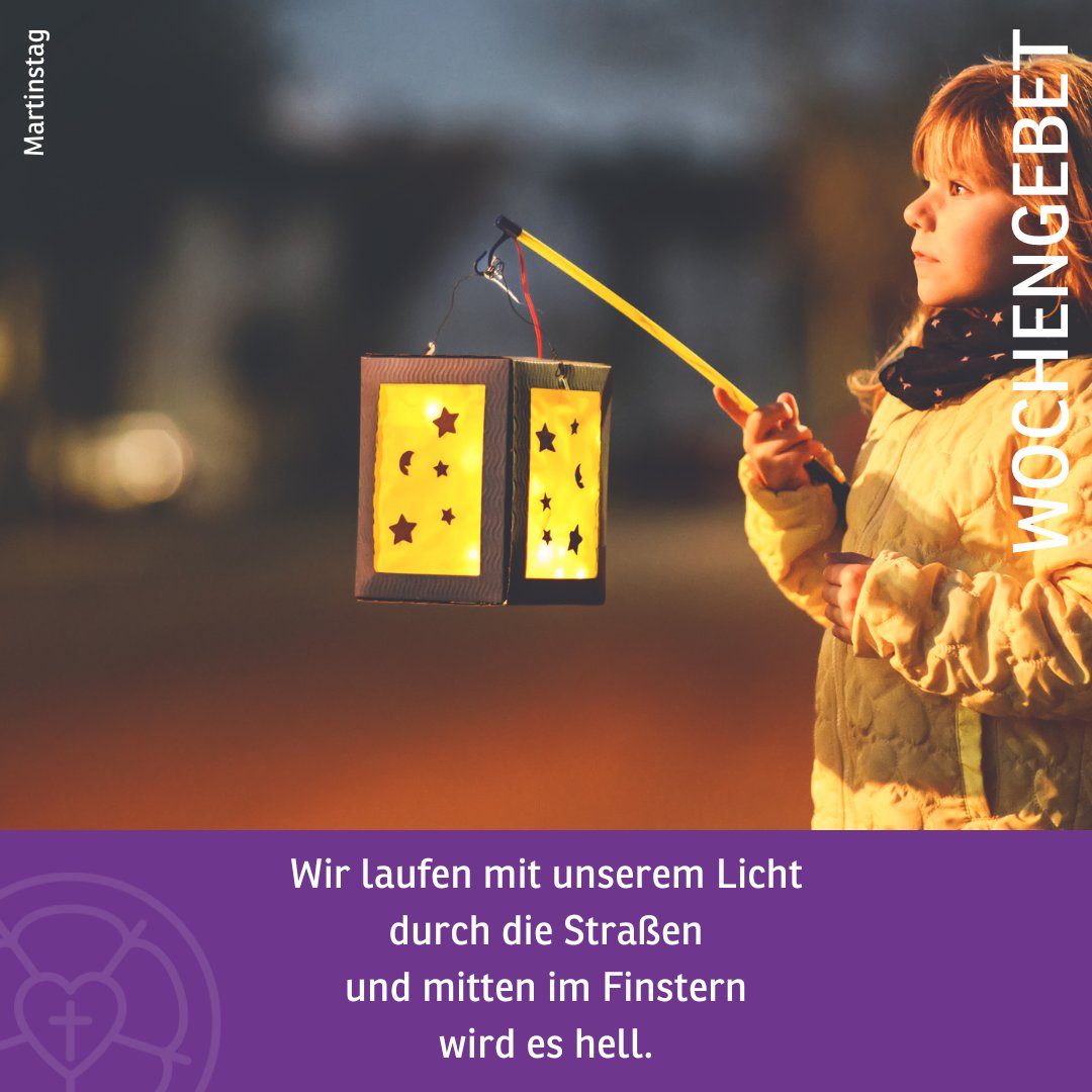 Guter Gott,
wir laufen mit unserem Licht durch die Straßen
und mitten im Finstern wird es hell.
Wir bitten dich für alle,
bei denen es dunkel ist,
die dort leben, wo Krieg herrscht,
die Angst haben.
🙏
Zum vollständigen Wochengebet: velkd.de/schwerpunkte/l…